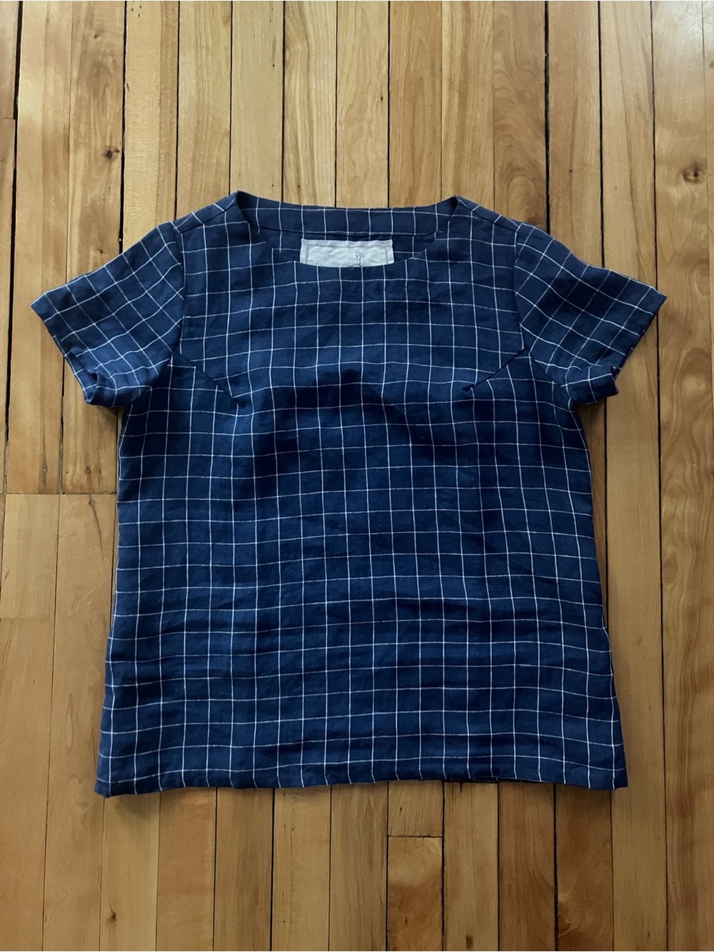 NotPerfectLinen Hamburg tee in blue checks, NWOT